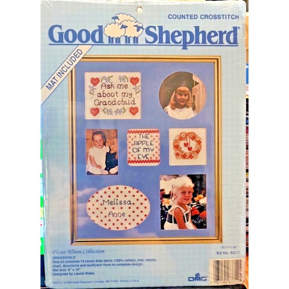 Vintage Cross-Stitch Kit Good Shepherd Grandchild Counted Photo Album Kit #83711